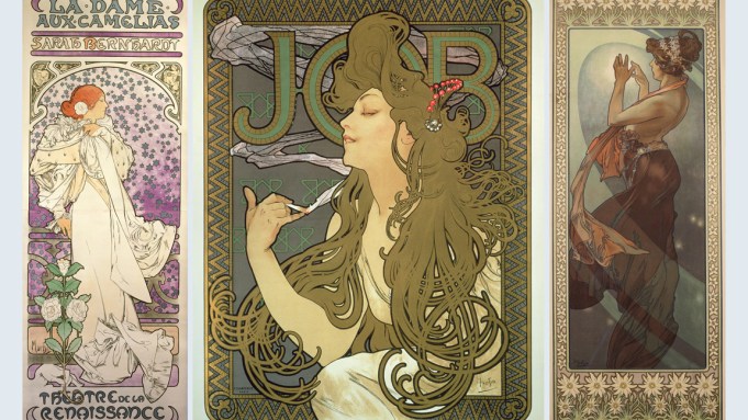 Three Art Nouveau posters starring stylized beautiful women.