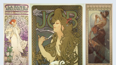 Three Art Nouveau posters starring stylized beautiful women.