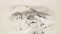 Ruins of the ancient Egyptian temple of Serabit el-Khadim, Gebel Garabe, Sinai, Egypt, engraving from The Holy Land, Syria, Idumea, Arabia, Egypt and Nubia, Volume III, lithographs by Louis Haghe from drawings by David Roberts, London, 1849. (Photo by Icas94 / De Agostini via Getty Images)