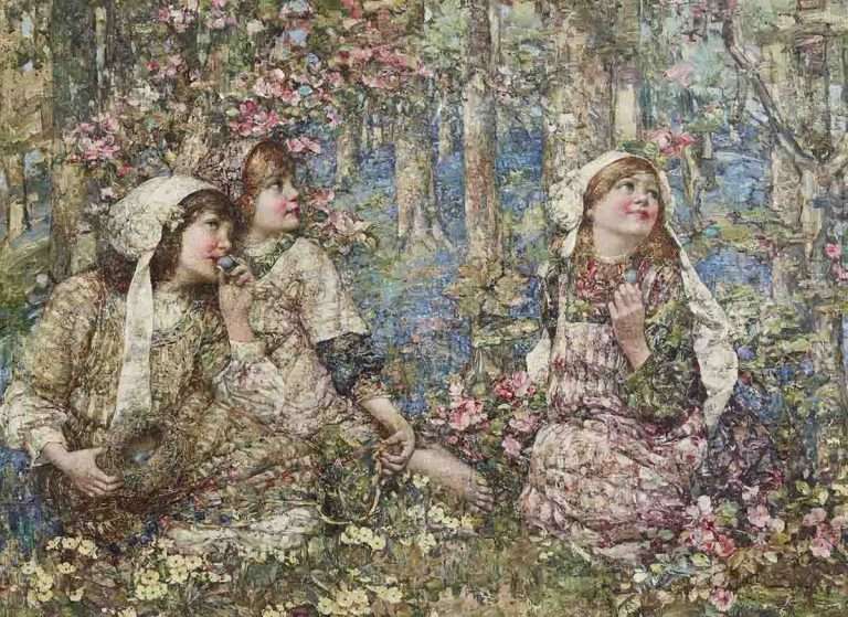 Edward Atkinson Hornel (Scottish, 1864-1933), 'Voices in the Woodland'